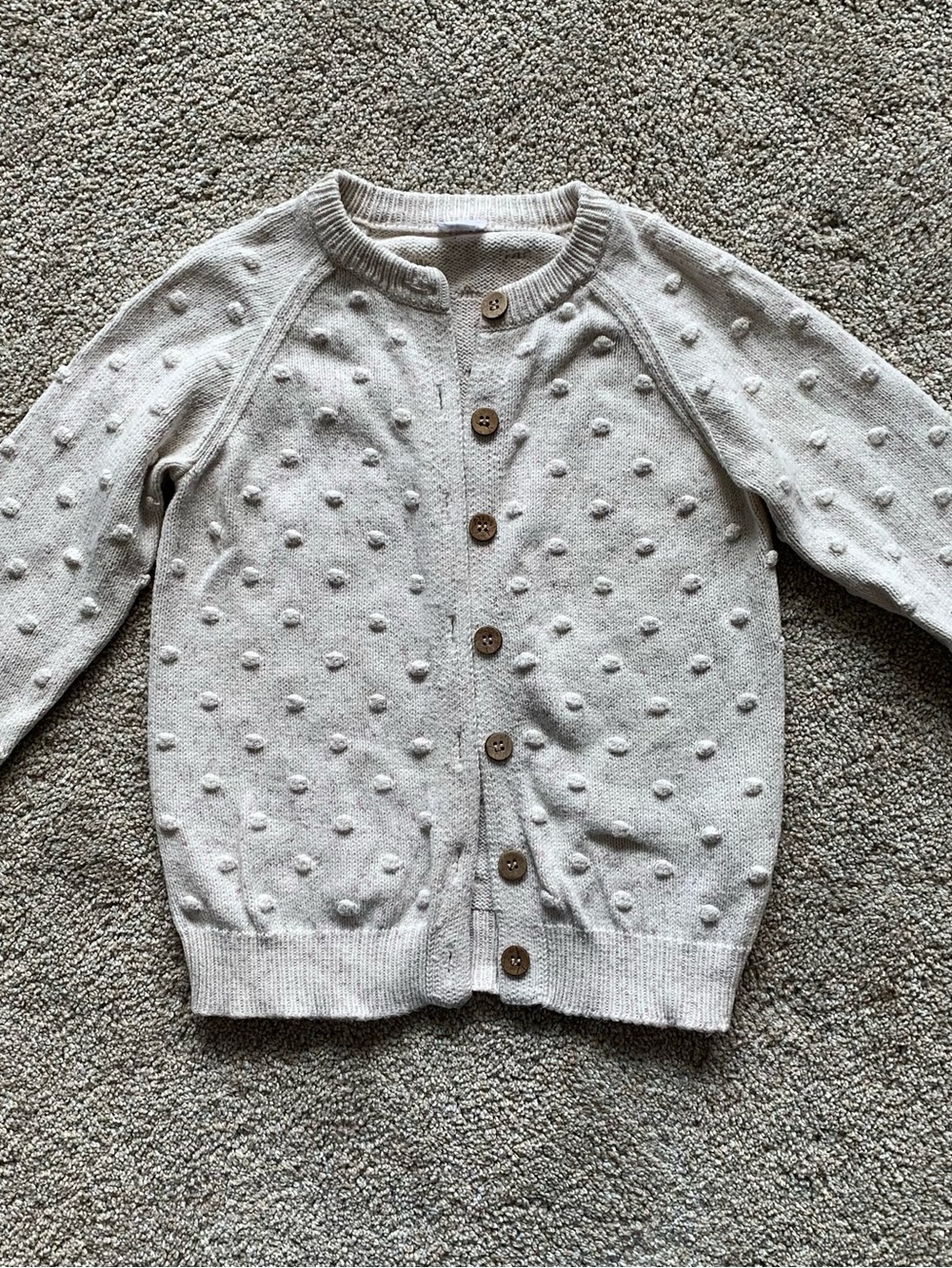 Jamie Kay 5y Textured Dot Knit Cardigan - cream with lavender flecks
